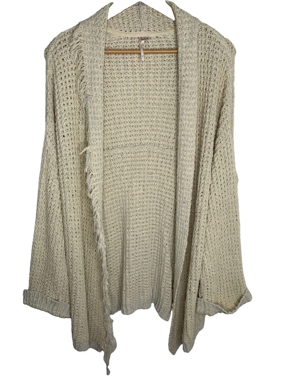 Free People I’ll Be Around Cardi Silk Blend Fringe Tassel Fringe Shawl Collar M